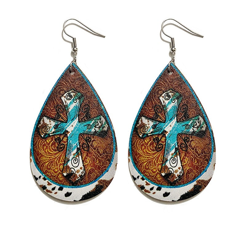 Wholesale Western Vintage Bohemian Water Drop Leather Earrings